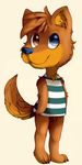  baunilha brown_fur canine chibi clothing dingo fur heterochromia male mammal shirt tank_top 