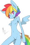  anthro anthrofied blue_fur blush breasts cutie_mark equine female friendship_is_magic fur hair half-closed_eyes horse mammal multicolored_hair mustang-blaze my_little_pony no_pupils nude plain_background pony rainbow_dash_(mlp) rainbow_hair sketch smile solo white_background wings 