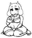  blush caprine cleavage clothed clothing fangs female goat hand_on_breast horn legwear lingerie looking_at_viewer mammal monster stockings toriel undertale underwear wide_hips 