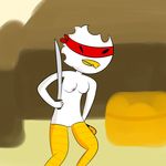  anthro avian bird breasts cartoon cheesycoke chicken chicken_(nuclear_throne) female katana mask nipples nuclear_throne nude outside pussy solo standing sword teeth weapon 