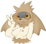  2015 alpha_channel blush breasts clothed clothing elpatrixf female half-dressed nintendo nipples plain_background pok&eacute;mon small_breasts solo tongue tongue_out topless transparent_background v_sign video_games zigzagoon 