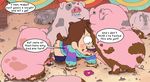  animal_genitalia balls bestiality blargsnarf brown_hair butt clothed clothing cum cum_inside disney english_text erection female feral gravity_falls group hair half-dressed human interspecies mabel_pines male male/female mammal open_mouth penetration penis pig porcine sex smile text tongue waddles young 