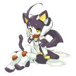  android boots cat clothing cotora fangs feline flat_chested footwear hair kemono machine mammal mechanical open_mouth purple_hair robot yellow_eyes 