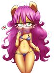  bikini breasts clothing fur green_eyes hair hearlesssoul mammal mina_mongoose mongoose purple_hair sonic_(series) swimsuit yellow_fur 