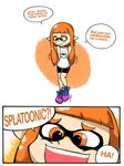  blooper blush cephalopod clothing english_text female hair humanoid humor inkling laugh looking_away marine mario_bros nintendo orange_eyes orange_hair pun setz shy solo splatoon squid tentacle_hair tentacles text video_games young 