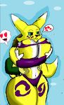 &lt;3 2015 abstract_background big_breasts bikini breasts canine clothed clothing cute digimon digtal_art duo female fur godofgoomy_(artist) hug huge_breasts human hyper hyper_breasts invalid_tag male male/female mammal outfit renamon skimpy smile swimsuit voluptuous wide_hips 