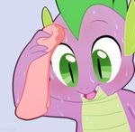  blush dragon fangs friendship_is_magic green_eyes male meme my_little_pony slit_pupils spike_(mlp) sunibee sweat teeth towel young 