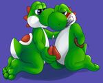  2015 3_toes blue_eyes blush dinosaur duo frottage futonmania hindpaw mario_bros nintendo paws penis sex simple_background tape toes video_games yoshi 
