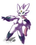  2015 anthro big_breasts black_eyes black_skin breasts english_text fan_character featureless_crotch female gengar grey_eyes hair hand_on_breast latiar long_tongue looking_at_viewer mega_evolution mega_gengar multiple_eyes navel nintendo nude open_mouth pok&eacute;mon pose shiny_pok&eacute;mon smile spikes teeth text tongue tongue_out vexa video_games white_hair white_skin yellow_sclera 