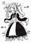  bone cephalopod clothing dress female fin fish human kuroirozuki maid maid_uniform mammal marie_(skullgirls) marine monochrome octopus ribs skullgirls solo tentacle_hair tentacles underwater water young 