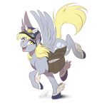  2015 alpha_channel bag blonde_hair clothing cutie_mark dennybutt derpy_hooves_(mlp) equine eyewear female feral footwear friendship_is_magic fur goggles grey_fur hair hat mailbag mammal my_little_pony open_mouth pegasus plain_background shoes solo transparent_background winged_shoes wings yellow_eyes 