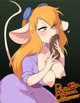  agawa_ryou alternate_breast_size animal_ears artist_name black_background blonde_hair blush breasts chip_'n_dale_rescue_rangers commentary_request food furry gadget_hackwrench goggles goggles_on_head green_eyes heart jumpsuit large_breasts licking long_hair mouse_ears mouse_tail nipple_slip nipples open_mouth phallic_symbol saliva sausage sexually_suggestive simple_background solo tail tongue tongue_out watermark web_address 