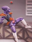  2015 alien anthro appule armor balls dragon_ball dragon_ball_xenoverse dragon_ball_z knot lizardlars looking_at_viewer male penis presenting presenting_penis purple_skin ship solo vein video_games 