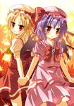  bad_id bad_pixiv_id bat_wings blonde_hair flandre_scarlet hat kawai_kei_(artist) multiple_girls ponytail purple_hair red_eyes remilia_scarlet short_hair siblings side_ponytail sisters touhou wings 