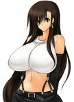  amano_mokuzu belt breasts brown_eyes brown_hair earrings elbow_gloves final_fantasy final_fantasy_vii gloves huge_breasts jewelry long_hair mokuzu mokuzu120 navel suspenders tifa_lockhart umino_mokuzu_(a4_size) 