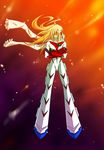  blonde_hair bodysuit cosplay crossdressing crossed_arms fire goggles male_focus nono_(top_wo_nerae_2!) nono_(top_wo_nerae_2!)_(cosplay) oversized_limbs parody scarf solo tengen_toppa_gurren_lagann top_wo_nerae_2! umapan viral white_bodysuit 