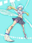  baariya blue_eyes blue_hair highres midriff muscle navel pixiv pixiv-tan solo wings 