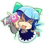  &gt;_&lt; antennae barefoot blue_hair blush_stickers bow cirno closed_eyes digital_media_player dress from_above green_hair hair_bow ice ipod microphone mouse multiple_girls mystia_lorelei open_mouth pink_hair short_hair touhou ugif wings wriggle_nightbug 