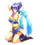  artist_request blue_footwear blue_hair boots gloves judith knee_boots kneeling long_hair midriff pointy_ears purple_eyes smile solo tales_of_(series) tales_of_vesperia white_gloves 