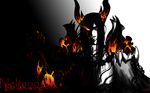  armor black_hair dark evil_grin evil_smile fire glowing glowing_eyes gradient gradient_background grin highres horns long_hair male male_focus neltharion partially_colored red_eyes scales smile solo warcraft world_of_warcraft 