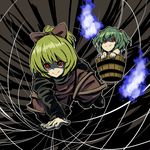  bad_id bad_pixiv_id blonde_hair bow bucket crazy_eyes green_hair hands in_bucket in_container kisume kurodani_yamame multiple_girls red_eyes short_hair touhou tsuttsu twintails 