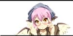  adjusting_eyewear animal_ears bespectacled earrings glasses head_scarf jewelry kurosu_(masaru) mystia_lorelei okamisty orange_hair pink_hair short_hair smile solo touhou wings 