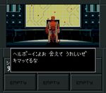  demon_boy fake_screenshot hellboy hellboy_(comic) neon_genesis_evangelion pixel_art shin_megami_tensei shin_megami_tensei:_if... solo translation_request uchida_tamaki yg 