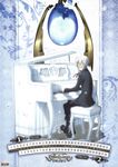  allen_walker calendar_(medium) d.gray-man egg gloves hoshino_katsura instrument male_focus necktie piano piano_bench solo upright_piano white_hair 