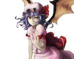  aituoku bad_id bad_pixiv_id bat_wings blue_hair commentary face hands hat middle_finger red_eyes remilia_scarlet short_hair solo tears touhou wings 