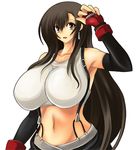  amano_mokuzu breasts brown_eyes brown_hair elbow_gloves final_fantasy final_fantasy_vii fingerless_gloves gloves huge_breasts long_hair mokuzu120 navel skirt suspenders tifa_lockhart umino_mokuzu_(a4_size) 