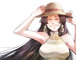  bad_id bad_pixiv_id bare_shoulders boa_hancock china_dress chinese_clothes closed_eyes dress earrings grin happy hat jewelry long_hair one_piece smile solo straw_hat vaayunto_yuuki 