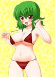  bikini blush breasts cleavage green_hair kazami_yuuka large_breasts open_mouth plaid plaid_bikini red_eyes sawa_(snack_yoshie) short_hair solo strap_lift swimsuit touhou yellow_background 