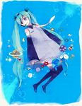  aqua_eyes aqua_hair bad_id bad_pixiv_id detached_sleeves flower hatsune_miku headphones headset leaf long_hair mig_(36th_underground) necktie petals planet smile solo star thighhighs twintails very_long_hair vocaloid 