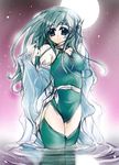  bare_shoulders final_fantasy final_fantasy_iv green_hair hair_ornament lowres moon night ripples rydia thigh-highs thighhighs water 