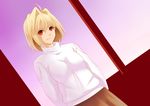  absurdres arcueid_brunestud blonde_hair highres long_skirt purple_skirt red_eyes short_hair skirt smile solo sweater tsukihime turtleneck yooguru 