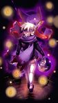  blonde_hair candle dark fire gastly gen_1_pokemon gengar gym_leader haunter headband hizuki_(hidu_aki) looking_back matsuba_(pokemon) pokemon pokemon_(creature) pokemon_(game) pokemon_hgss purple_scarf red_eyes scarf smile tongue 