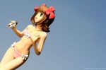  action_figure amami_haruka bikini bow bows brown_hair figure idolmaster idolmaster_xenoglossia navel sexy sky swimsuit 