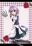  blue_eyes braid hairband izayoi_sakuya knife maid pantyhose short_hair silver_hair solo touhou twin_braids watariri_rafu 