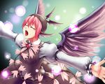  animal_ears closed_eyes dress hat music mystia_lorelei open_mouth outstretched_arms pink_hair seisetu short_hair singing solo spread_arms touhou wings 