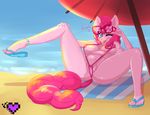  &lt;3 &lt;3_eyes absurd_res anthro anthrofied areola beach breasts clothed clothing cloud english_text equine eyewear female friendship_is_magic fur glasses hair hi_res horse ladypixelheart mammal my_little_pony navel nipples one_eye_closed outside pink_fur pink_hair pinkie_pie_(mlp) pony pussy seaside skimpy smile solo spread_legs spreading swimsuit text tongue tongue_out 