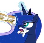  2015 blue_eyes blue_fur blue_hair cum dripping equine female food friendship_is_magic fur hair horn looking_up magic mammal mayonnaise my_little_pony oral princess_luna_(mlp) royalty sandwich_(food) solo submissive suggestive suggestive_food tongue tongue_out winged_unicorn wings 