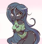  anthro anthrofied blush breasts butt changeling clothed clothing crown erect_nipples friendship_is_magic fur grey_fur grey_hair hair half-closed_eyes k-nattoh my_little_pony nipples panties plain_background queen_chrysalis_(mlp) royalty shirt skimpy underwear white_background 
