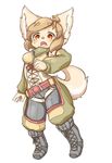  boots brown_eyes brown_hair canine clothing cream_fur dog female footwear fur hair kemono long_hair mammal notama open_mouth 