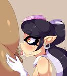  1boy 1girl aori_(splatoon) average-hanzo black_hair callie_(splatoon) cephalopod cum cum_in_mouth cum_inside facial fellatio female gloves hair hat human humanoid inkling mammal marine mask nintendo object_on_head oral orgasm penis sex simple_background splatoon squid tentacle_hair testicles tongue tongue_out uncensored unknown_artist video_games yellow_eyes 