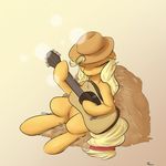  2015 alasou alpha_channel applejack_(mlp) blonde_hair earth_pony english_text equine female feral friendship_is_magic fur guitar hair hat horse mammal musical_instrument my_little_pony orange_fur plain_background pony solo text transparent_background 