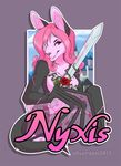  badge bat castle crystal eye_patch eyewear female flower fur hair knight looking_at_viewer mammal nude nyxis pink_fur pink_hair plant purple_eyes realistic_wings rose royalty scar silverdeni smile solo sword vines weapon wings 