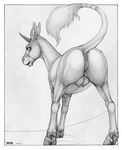  2015 anatomically_correct anatomically_correct_pussy animal_genitalia anus ecmajor equine equine_pussy female feral horn looking_at_viewer looking_back mammal presenting pussy raised_tail sketch solo teats unicorn 