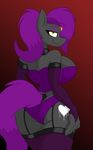  2015 anthro breasts butt cleavage clothed clothing collar corset cutie_mark elbow_gloves equine eyeshadow fan_character female gloves gold hair horse jrvanesbroek legwear looking_at_viewer looking_back makeup mammal my_little_pony panties pony portrait purple_hair solo standing stockings underwear yellow_eyes 