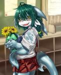  clothing eyewear female fish glasses green_hair hair kemono koishi_chikasa long_hair marine school_uniform schoolgirl shark wet 