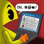  computer dialogue english_text ghost humor male monitor not_furry oh_shit pac-man pac-man_(series) plain_background social_networks solo spirit tagme text unknown_artist unknown_species video_games vulgar what 